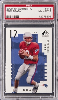 2000 Upper Deck SP Authentic #118 Tom Brady Rookie Card (#0393/1250) - PSA NM-MT 8